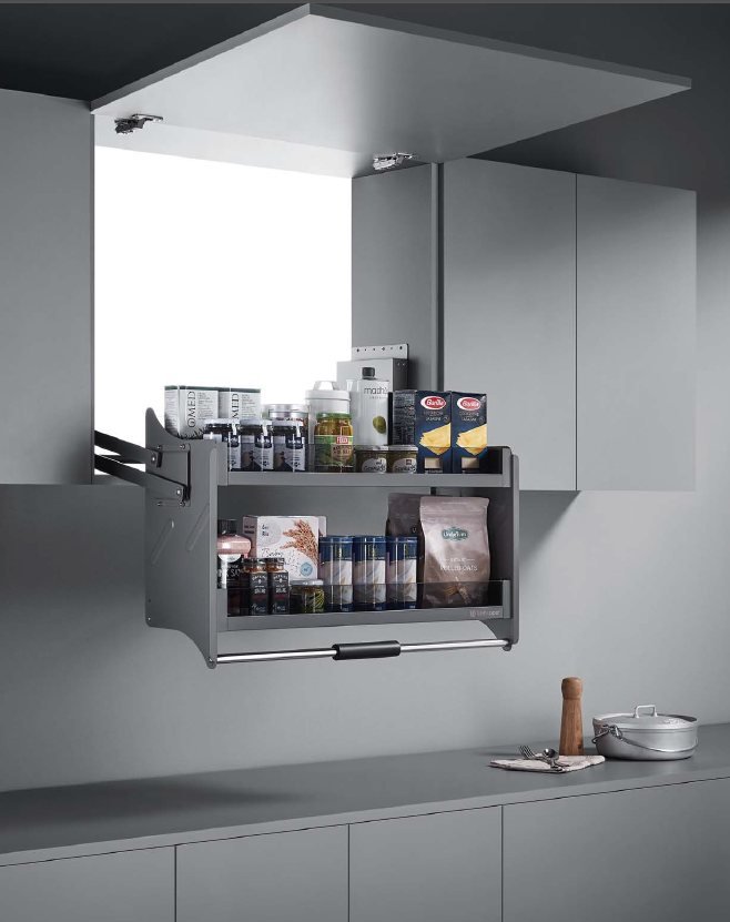 Pull-down wall shelf
