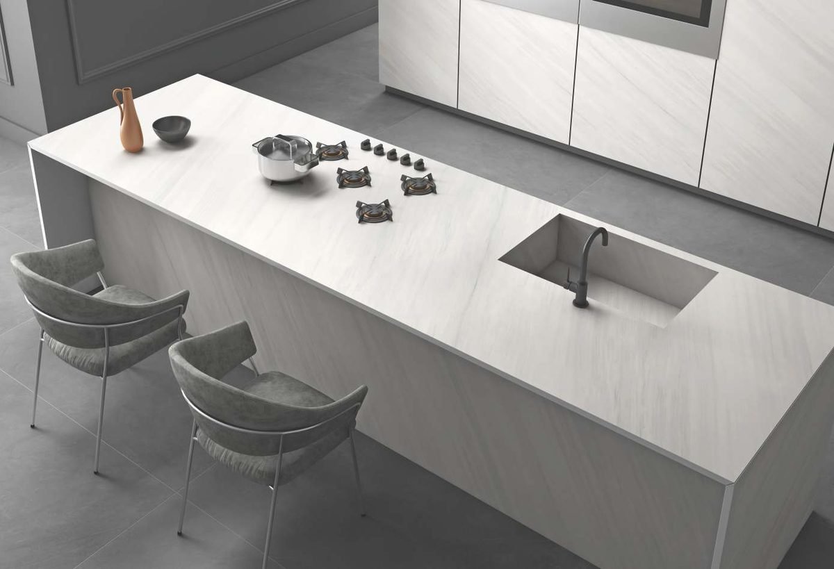 Golden Silk White porcelain worktop surface